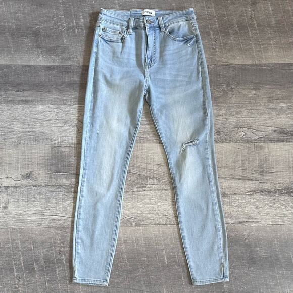 Pistola Aline Skinny Light Blue Jeans Womens 28 (27X27) High Rise Distressed - Picture 1 of 8